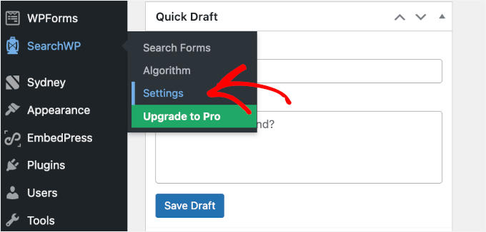 Meniul Setări în SearchWP