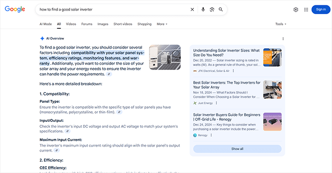 AI overview in search results AI overview in search results
