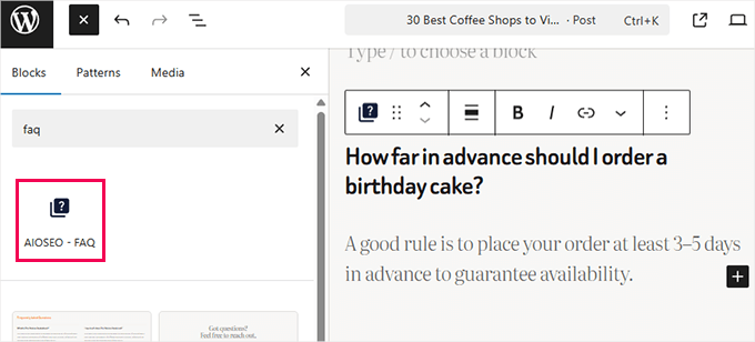 AIOSEO FAQ block AIOSEO FAQ block
