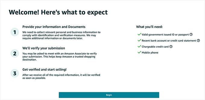 Requisiti dell'account venditore Amazon