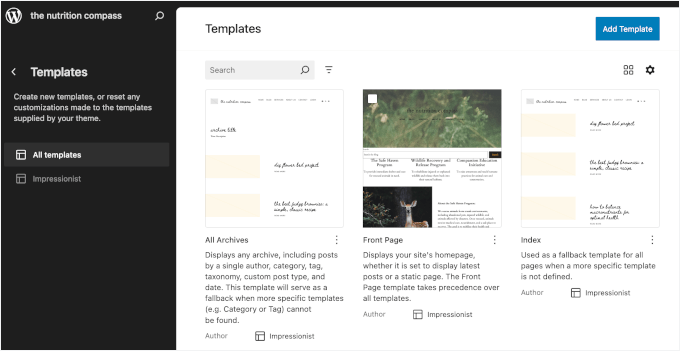 Selectarea unui șablon pentru a adăuga funcția de căutare cu completare automată live
