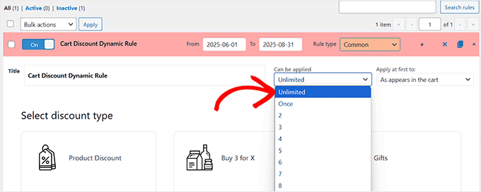 Välj antalet gånger den dynamiska regeln kan tillämpas
