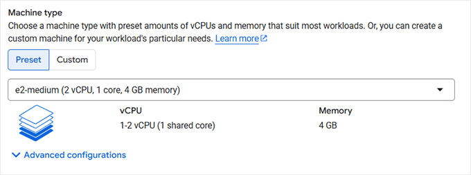 Choose VM memory and cores