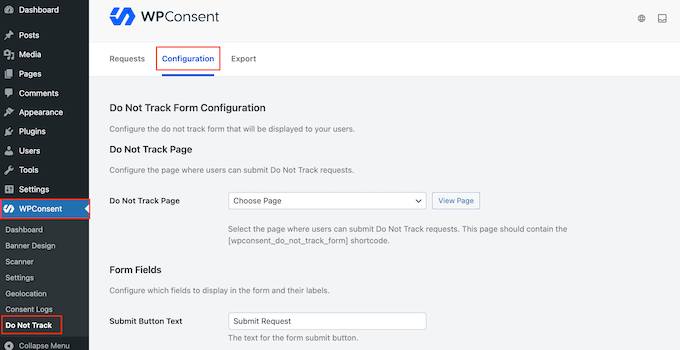 Configuring the WPConsent compliance form