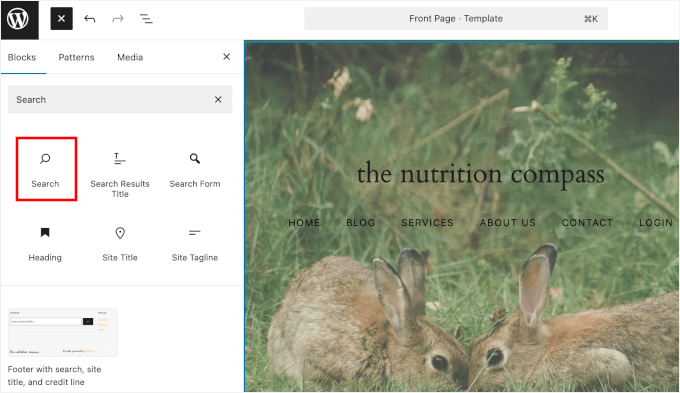 Adăugarea blocului de căutare în FSE