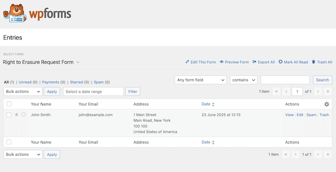 Managing deletion requests directly in the WordPress dashboard 