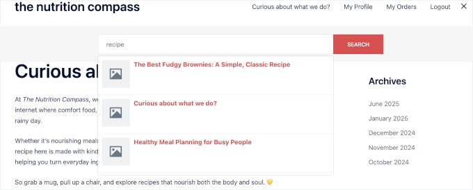Previziune bară de căutare cu completare automată live