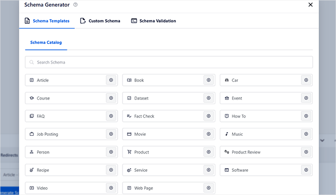 Schema generator - choose schema type Schema generator - choose schema type