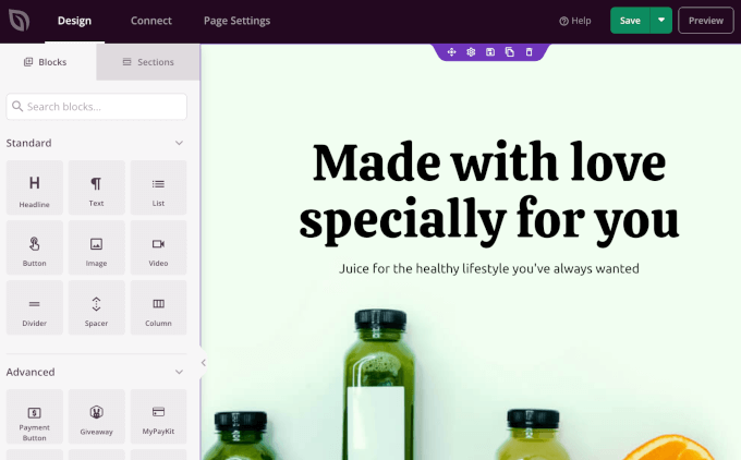 SeedProd's drag and drop editor