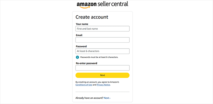 Registrati per un account venditore Amazon