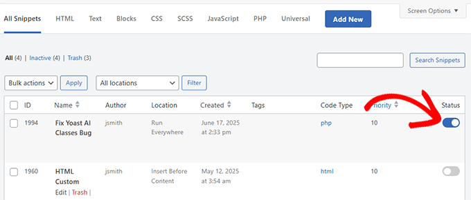 Desactivar fragmento de código Desactivar fragmento de código