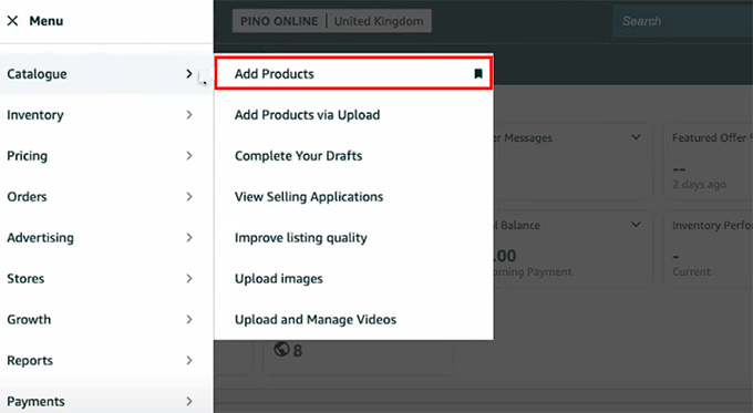 Visita la pagina Aggiungi prodotti nella dashboard dell'account venditore