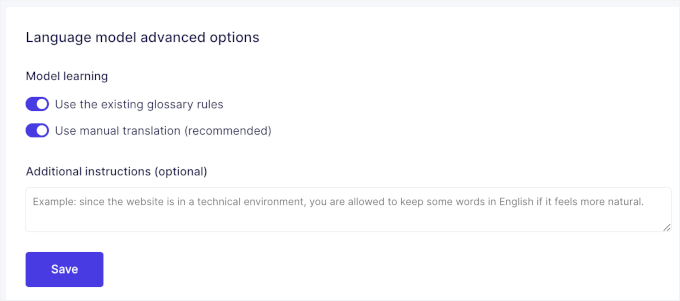 Language Model's advanced settings Language Model's advanced settings