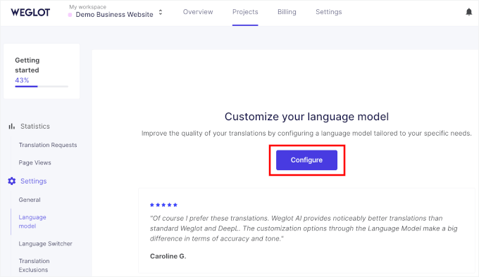 Accessing Language Model settings Accessing Language Model settings