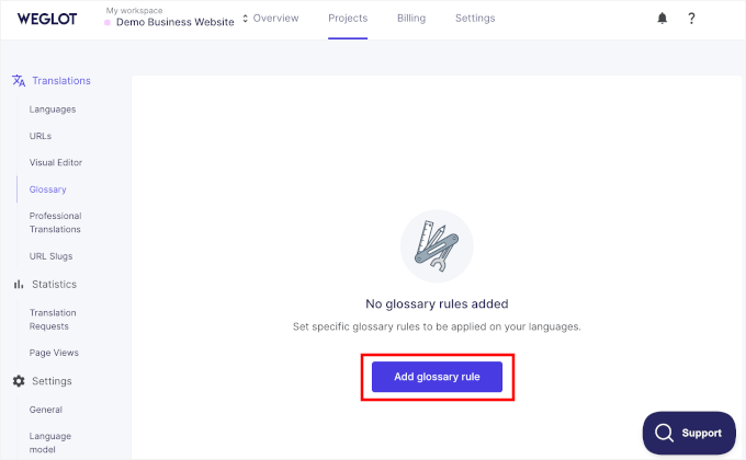 Add glossary rule button Add glossary rule button