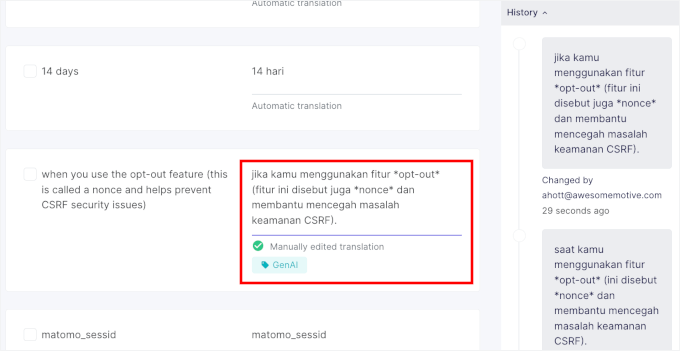 Manually editing AI-generated translation Manually editing AI-generated translation