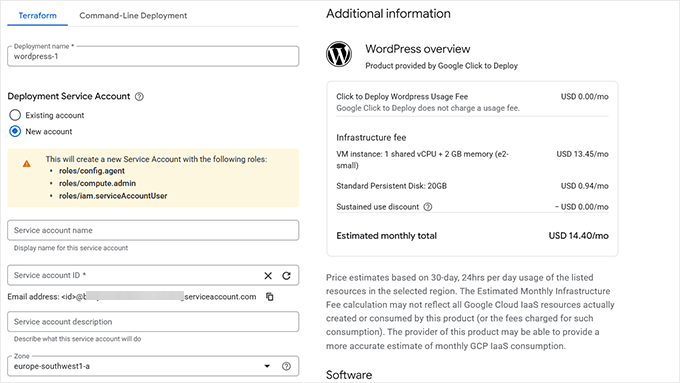 WordPress deploy GCP config