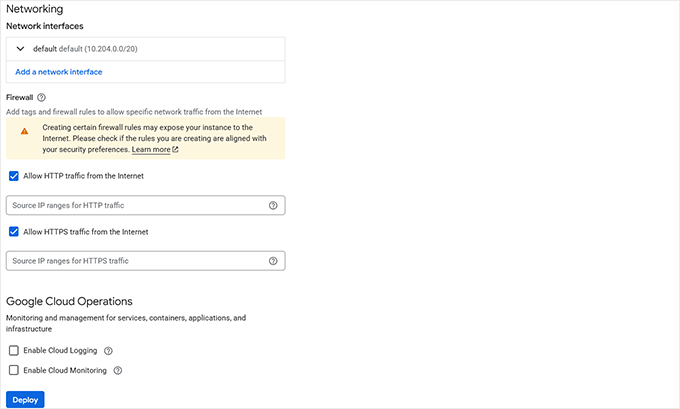 WordPress deploying Google Cloud instance