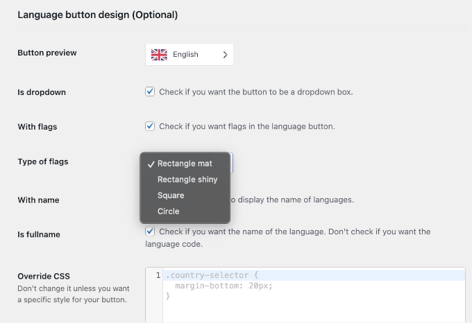 Customizing the language button design Customizing the language button design