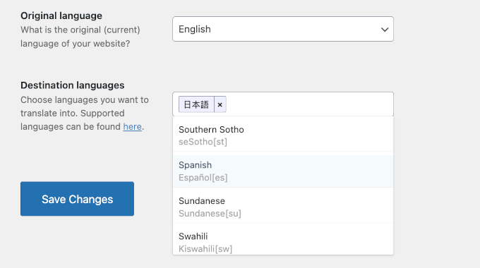 Setting up the languages Setting up the languages