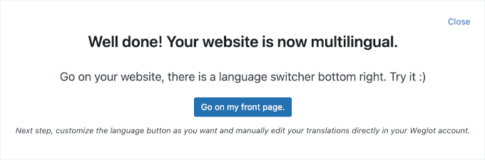 Connection success message Connection success message