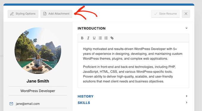 Adding attachments to a digital profile in WordPress