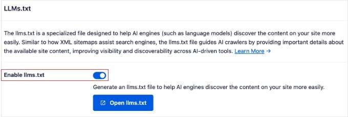Abilitazione di LLMs.txt in AIOSEO