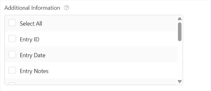 Choose Additional Information to add in exported file in WPForms