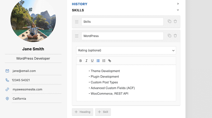 Adding your professional history to a digital resume 