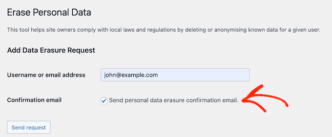 ユーザーの個人情報を削除する前に確認を取得する