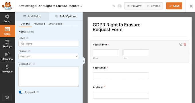 How to edit fields in a WPForms form template 