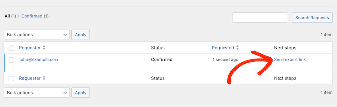 ユーザーに個人情報のエクスポートリンクを送信する方法