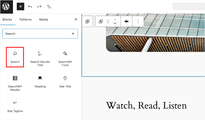 Adding the search block in FSE Adding the search block in FSE