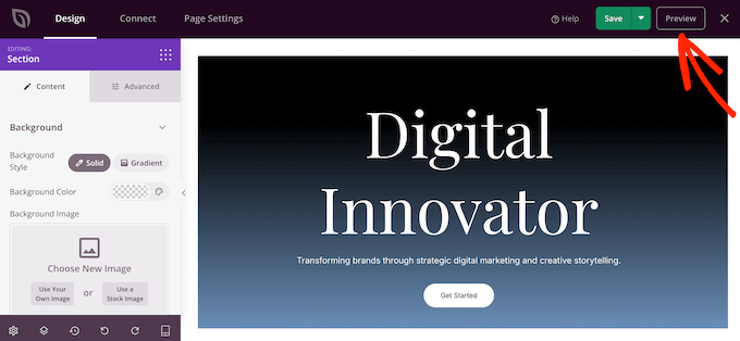 Previewing a custom layout, created using SeedProd