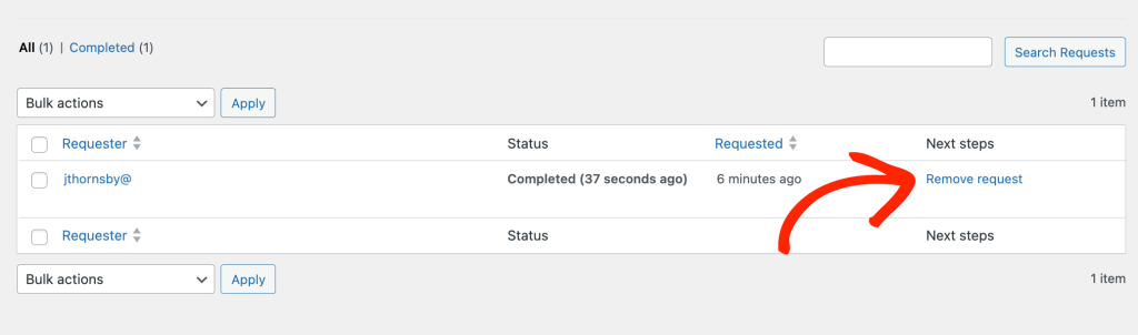 WordPressのコンプライアンス記録からリクエストを削除する