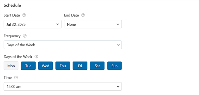 Schedule Form entries export in WPForms