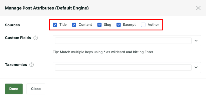 Managing post search attributes Managing post search attributes