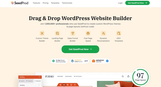 The SeedProd page builder plugin for WordPress