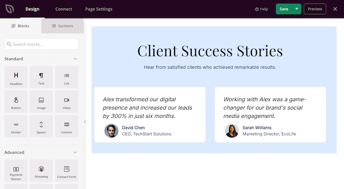 An example of a testimonials block, created using SeedProd