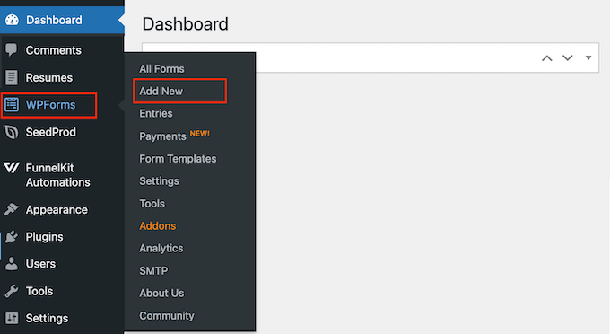 Creating a new form in WPForms