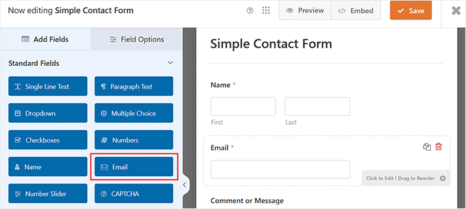 Add email field in the form that you created with WPForms Add email field in the form that you created with WPForms