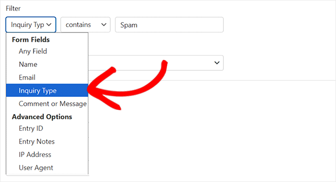 Add filters to delete specific form entries