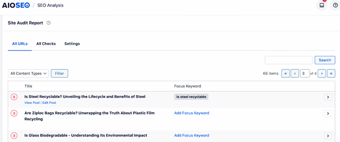 AIOSEO: Probleme anzeigen, die vom Site Audit gemeldet wurden
