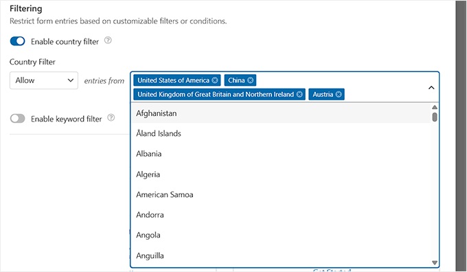 Allow or deny form entries from specific countries in WPForms Allow or deny form entries from specific countries in WPForms