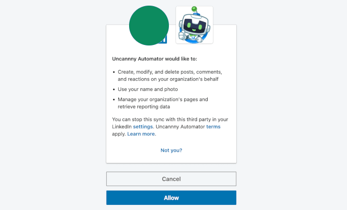 Allowing LinkedIn connection