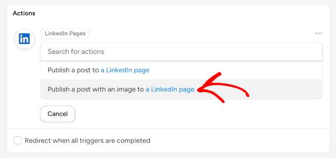 Publish post with an image in LinkedIn option