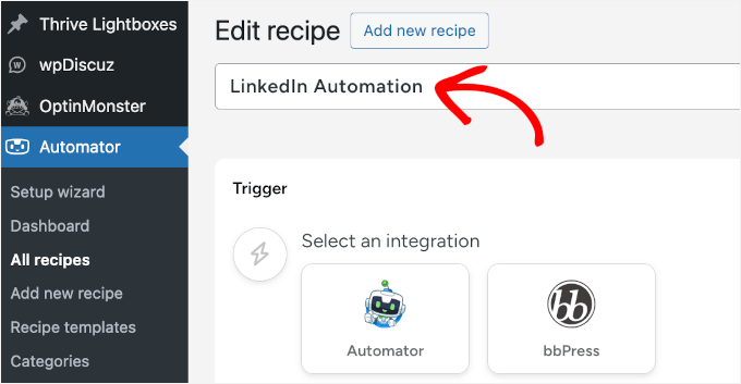 Naming the LinkedIn automation recipe