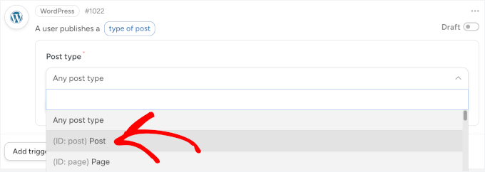Selecting the post type