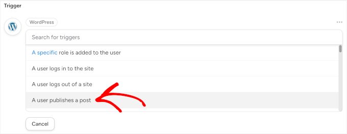 Choosing a user publish a post