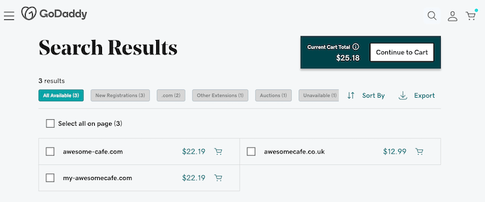 GoDaddy's bulk domain tool 